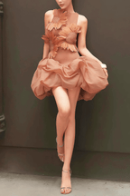 Chloe Elegant Floral Applique Sleeveless Mini Ruffle Dress Avalabel