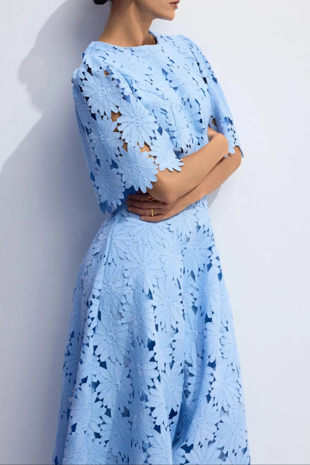 Lace Embroidered Top & Maxi Skirt Two-Piece Set in Blue Avalabel