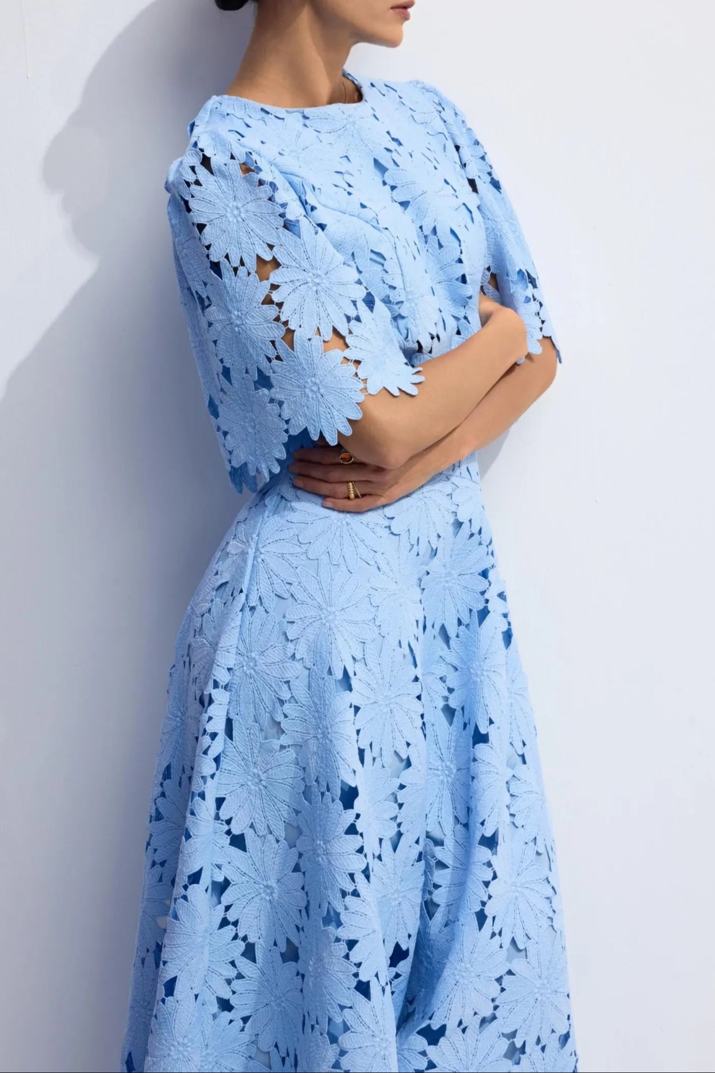 Lace Embroidered Top & Maxi Skirt Two-Piece Set in Blue Avalabel