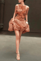 Chloe Elegant Floral Applique Sleeveless Mini Ruffle Dress Avalabel