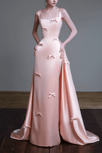 Amity Pink Satin Bow Accent Mermaid Dress Avalabel