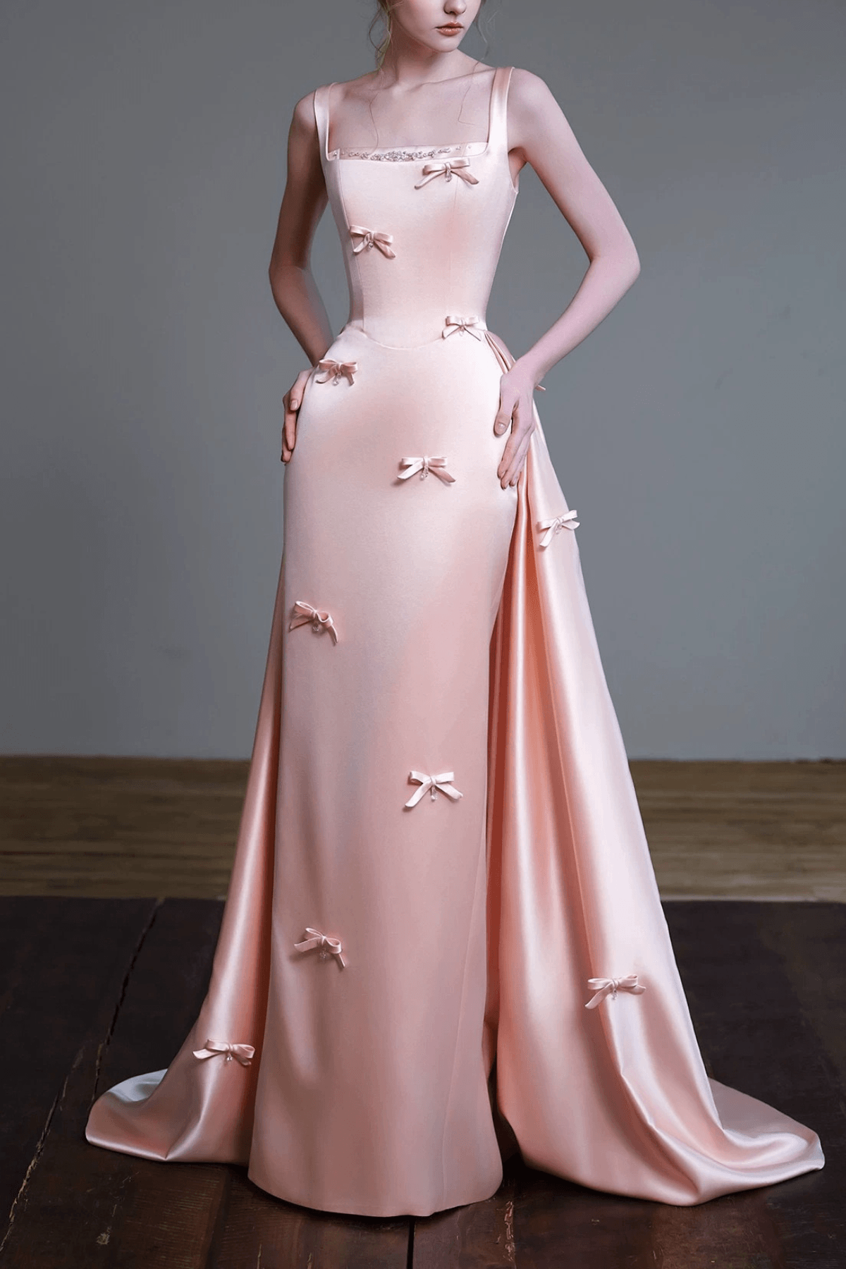 Amity Pink Satin Bow Accent Mermaid Dress Avalabel