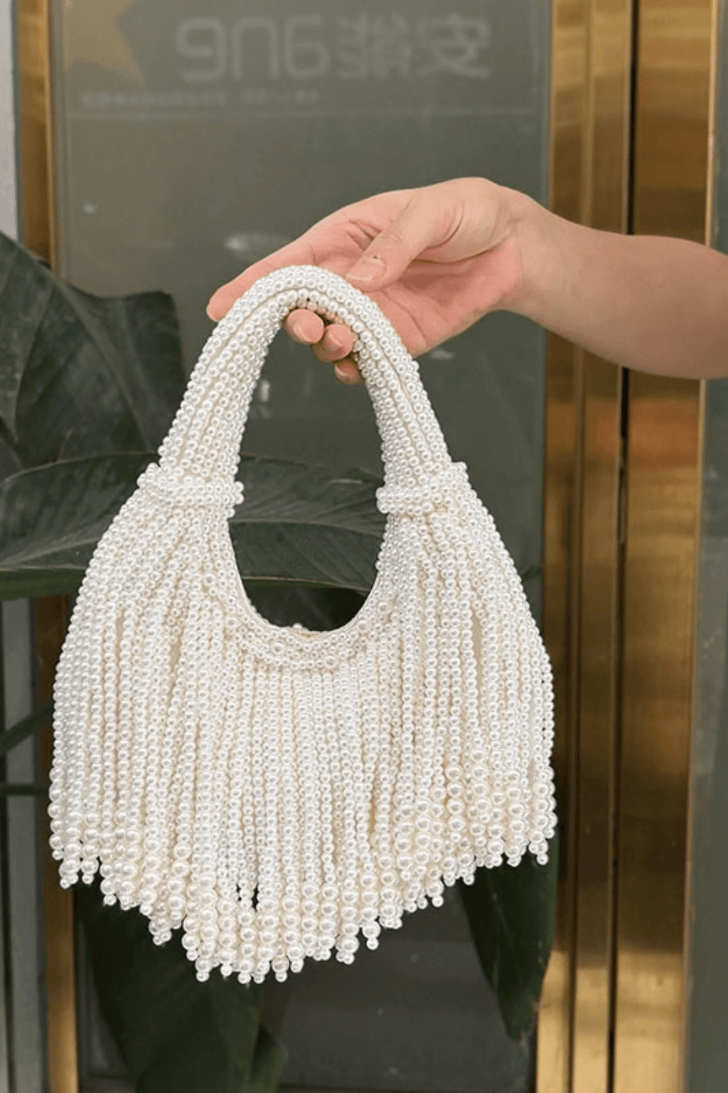 Karine White Pearl Fringe Evening Handbag Avalabel