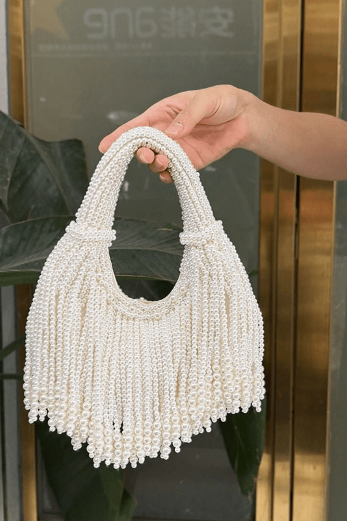 Karine White Pearl Fringe Evening Handbag Avalabel