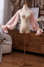 Pink Satin Halter Cold‑Shoulder Long Sleeves Avalabel
