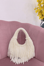 Karine White Pearl Fringe Evening Handbag Avalabel