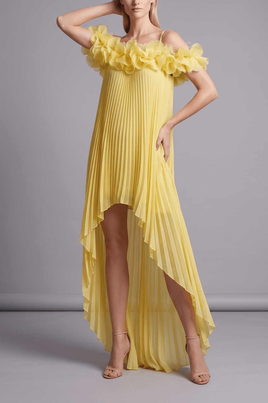 Basia Off Shoulder Floral Ruffle High Low Dress Avalabel