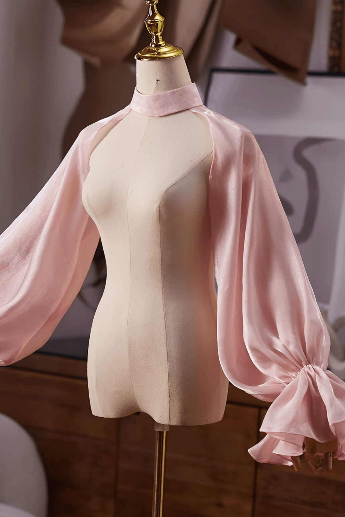 Pink Satin Halter Cold‑Shoulder Long Sleeves Avalabel