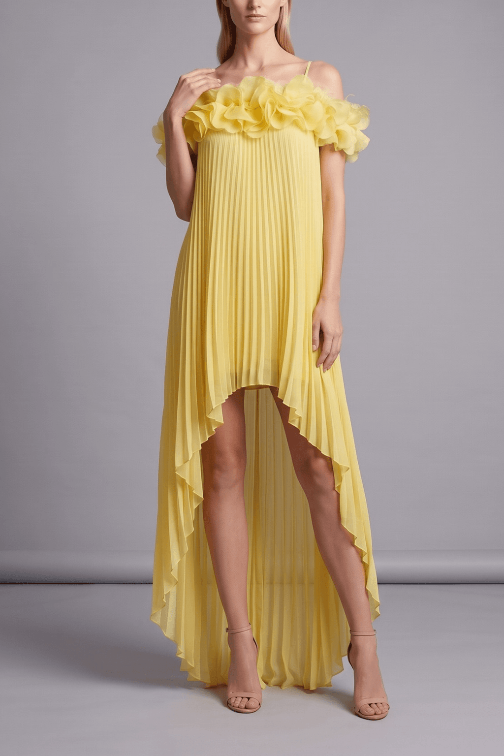 Basia Off Shoulder Floral Ruffle High Low Dress Avalabel
