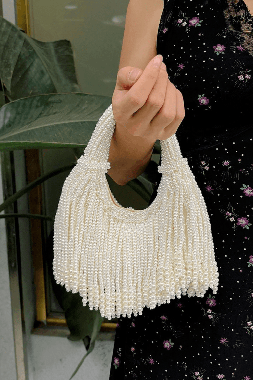 Karine White Pearl Fringe Evening Handbag Avalabel