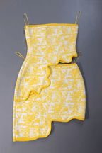 Yellow Printed Strapless Two Piece Mini Skirt Set Avalabel