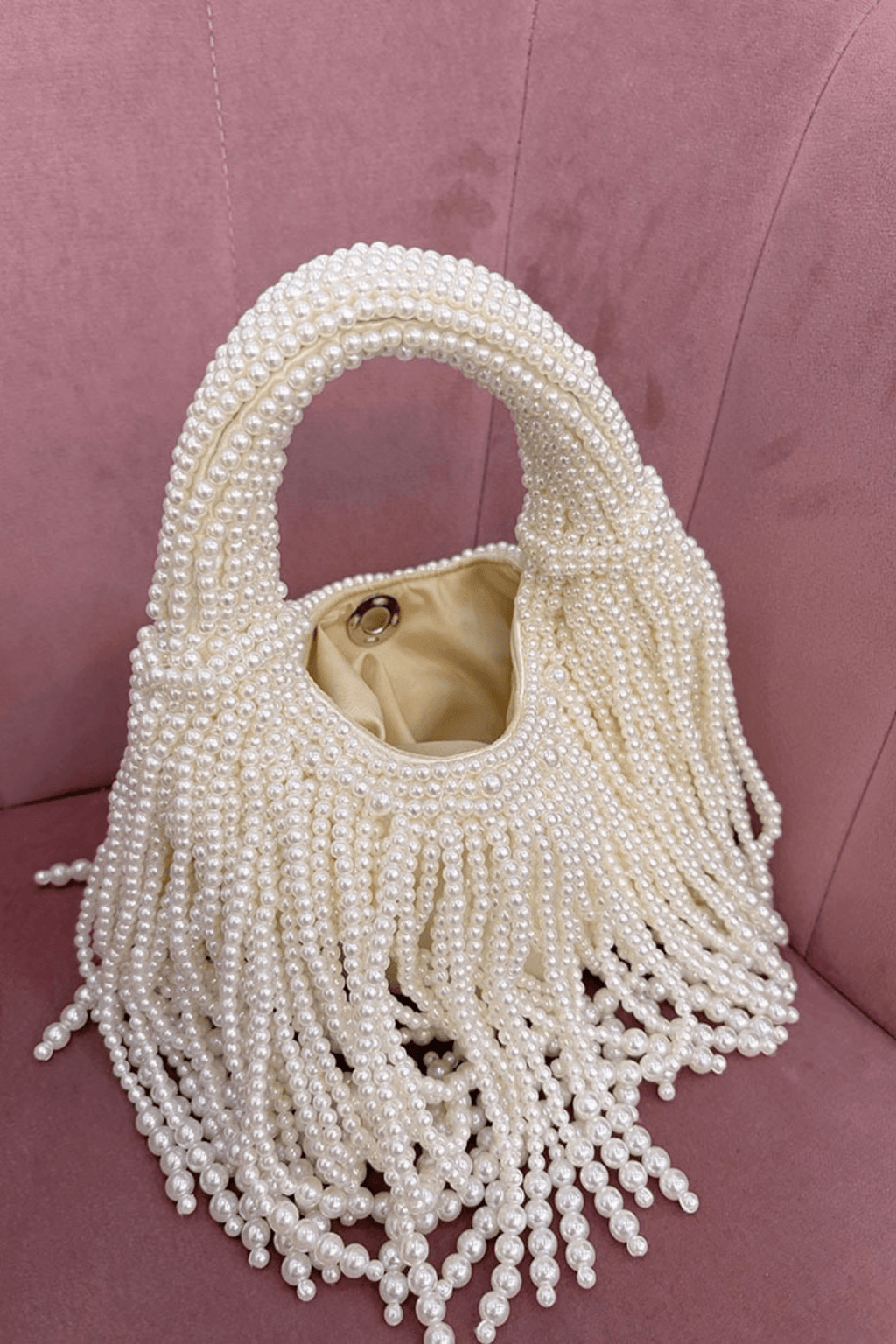 Karine White Pearl Fringe Evening Handbag Avalabel