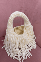 Karine White Pearl Fringe Evening Handbag Avalabel