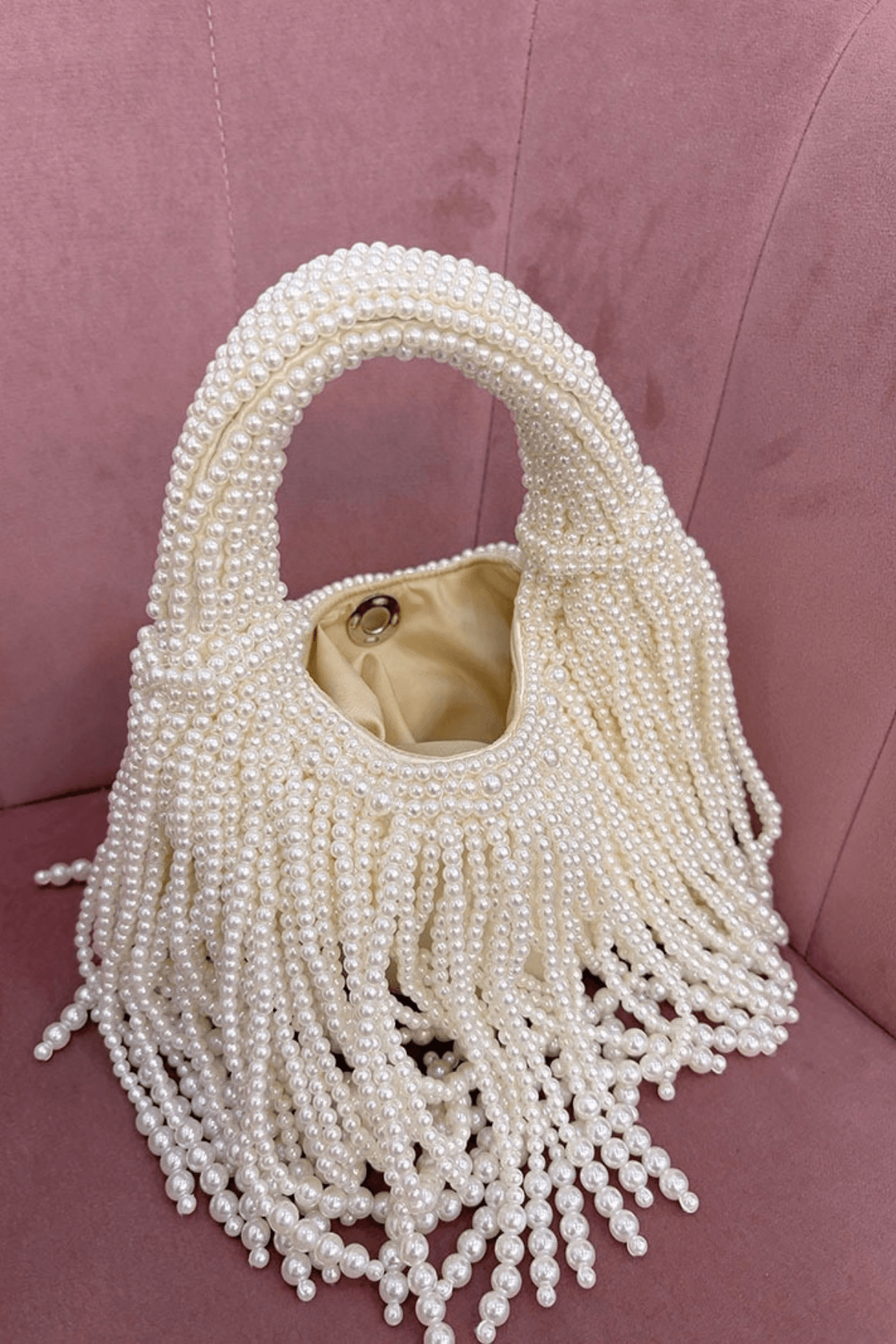 Karine White Pearl Fringe Evening Handbag Avalabel