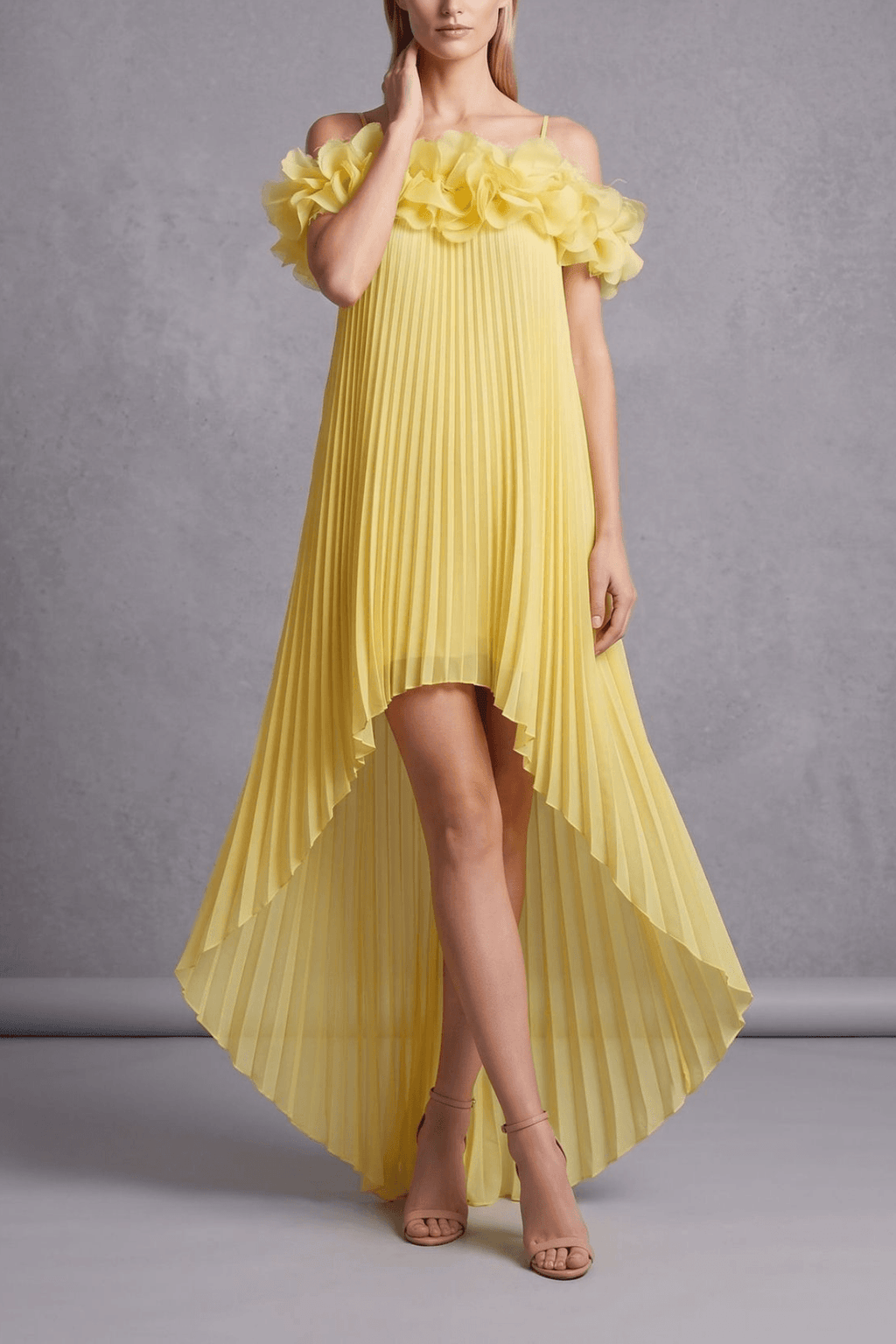 Basia Off Shoulder Floral Ruffle High Low Dress Avalabel