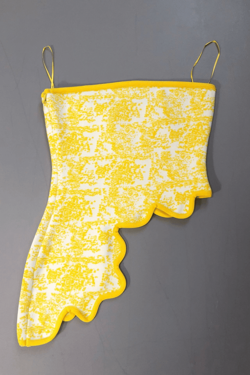 Yellow Printed Strapless Two Piece Mini Skirt Set Avalabel