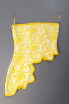 Yellow Printed Strapless Two Piece Mini Skirt Set Avalabel