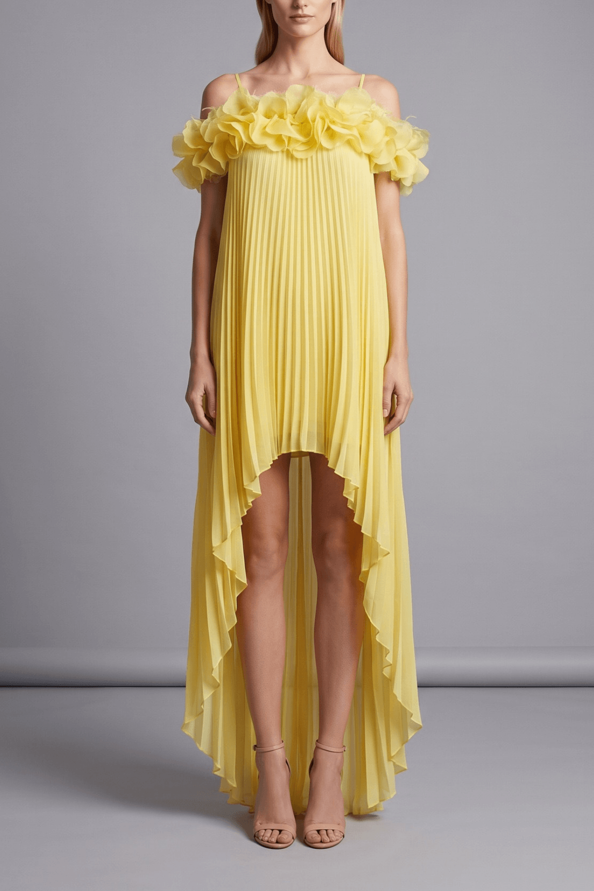 Basia Off Shoulder Floral Ruffle High Low Dress Avalabel