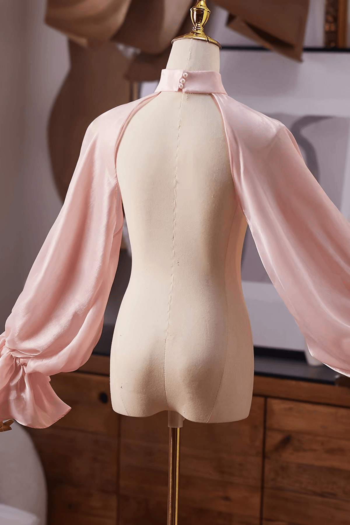 Pink Satin Halter Cold‑Shoulder Long Sleeves Avalabel