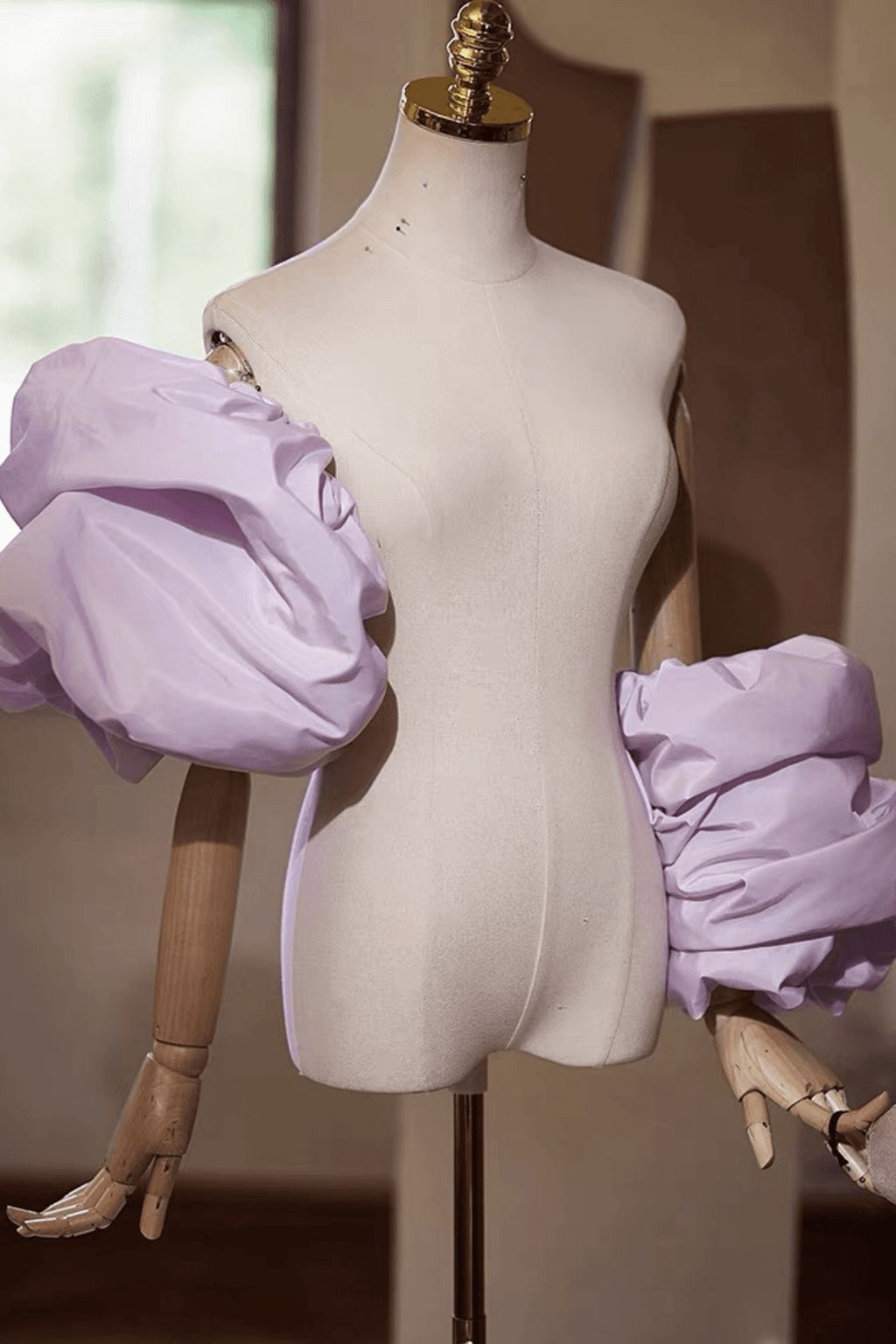 Lavender Puffy Ruched Detachable Sleeves Avalabel