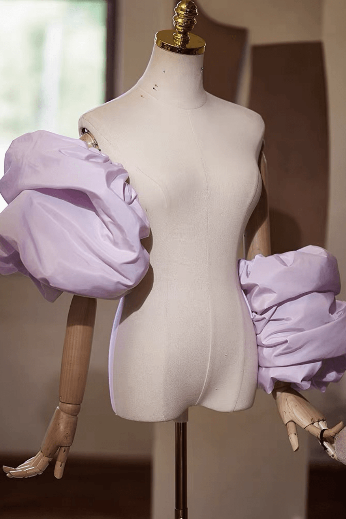 Lavender Puffy Ruched Detachable Sleeves Avalabel