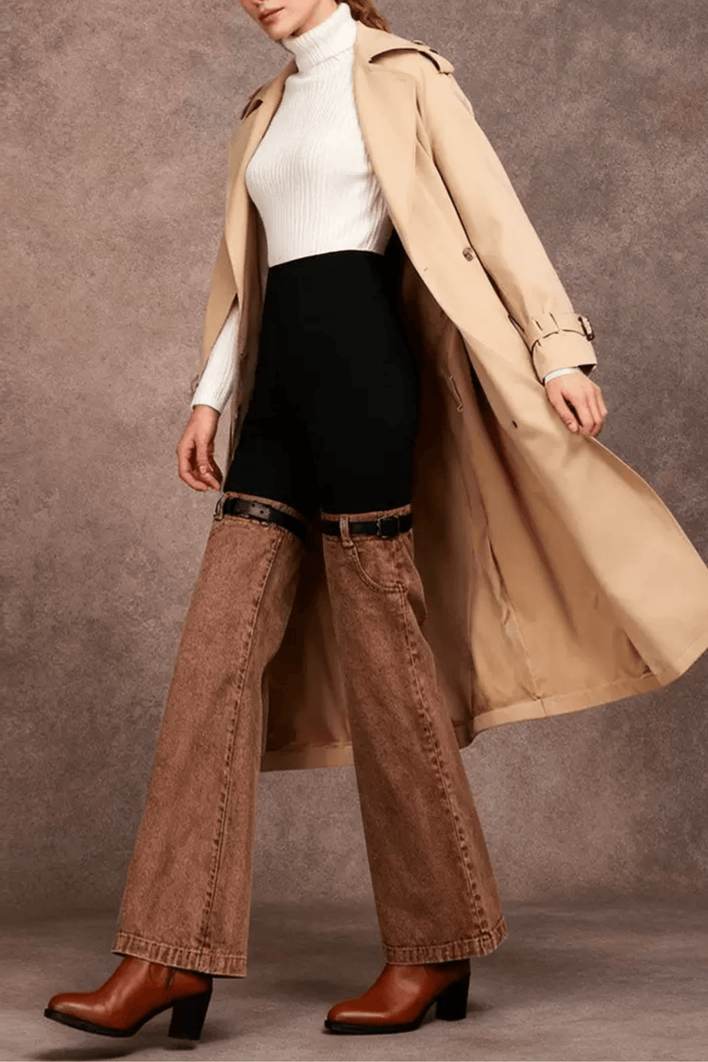 Hattie Color Block Strap Detail Flared Pants Avalabel
