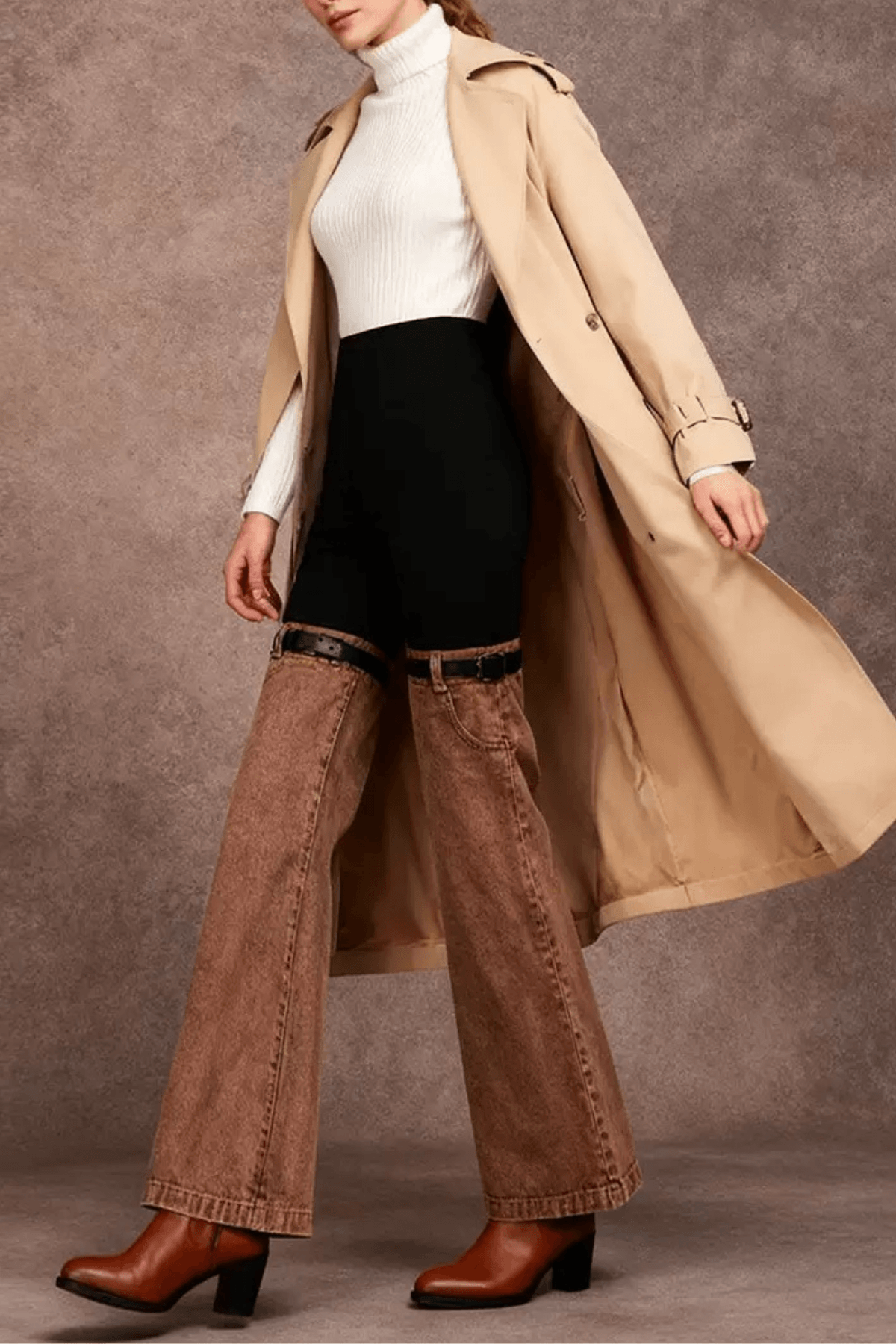 Hattie Color Block Strap Detail Flared Pants Avalabel