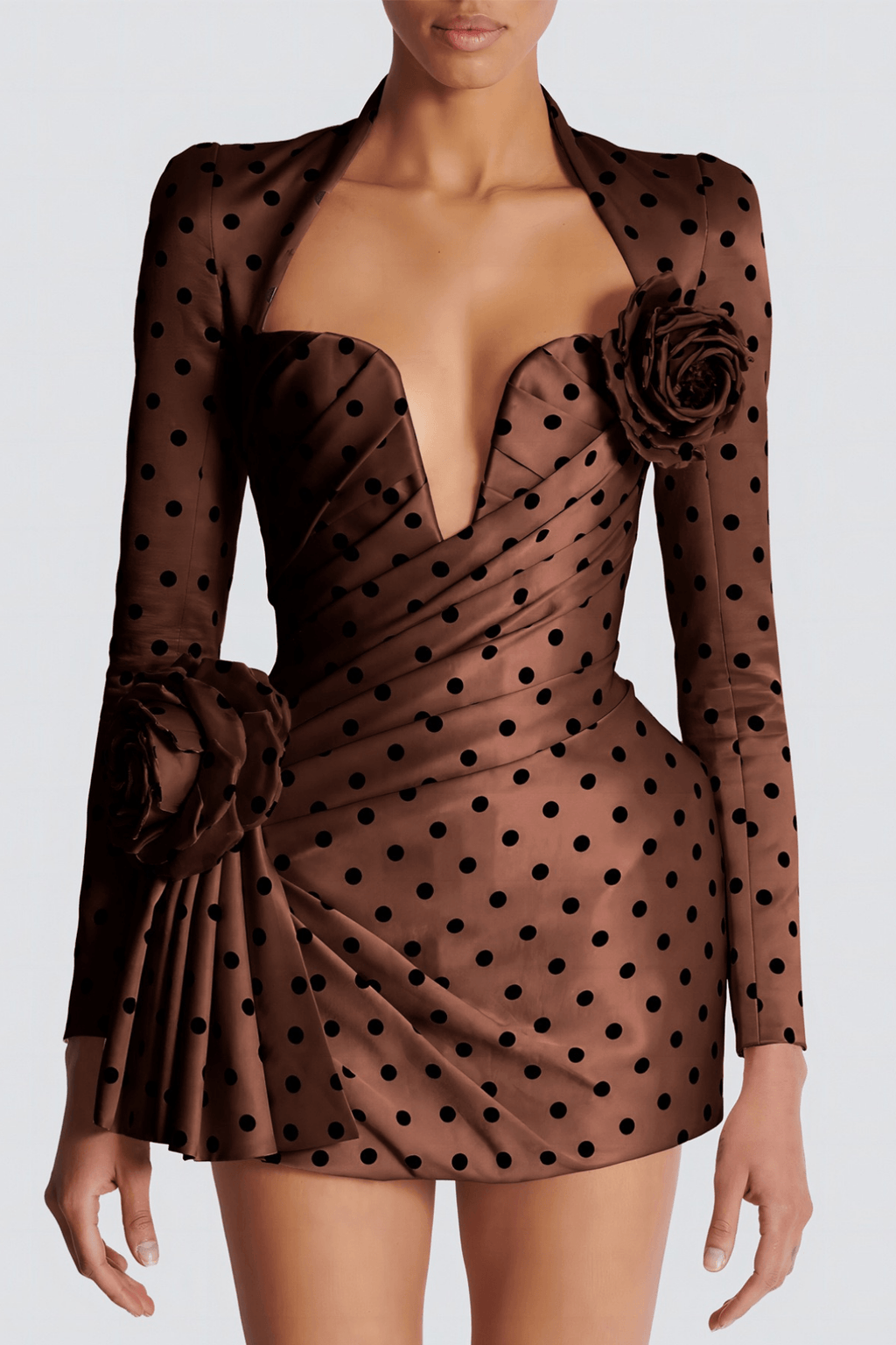 Kristin Brown Polka Dot Satin Mini Dress Avalabel