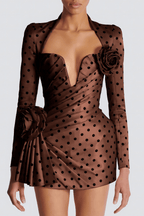 Kristin Brown Polka Dot Satin Mini Dress Avalabel