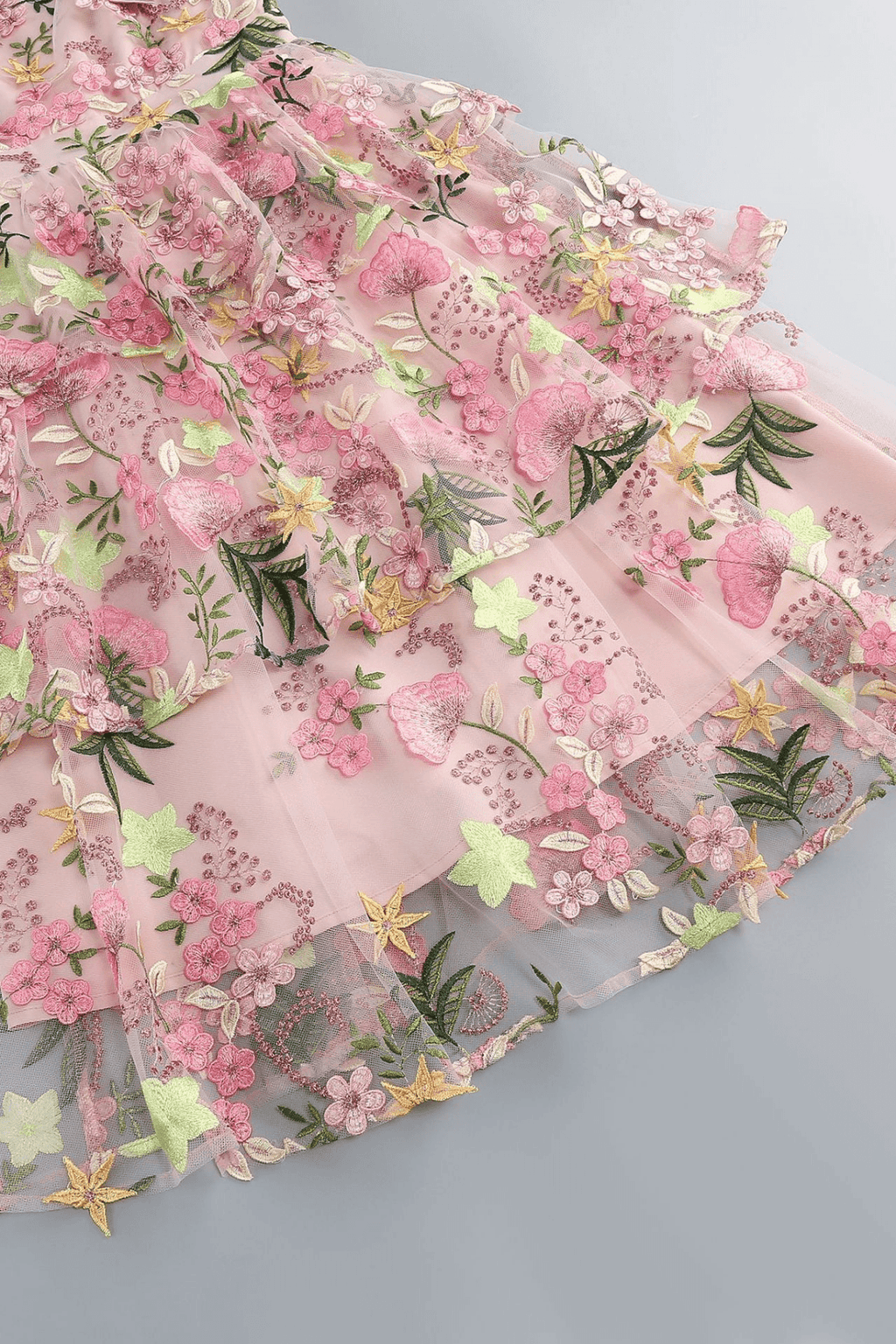 Bow Strap Floral Embroidered Tiered Midi Dress Avalabel