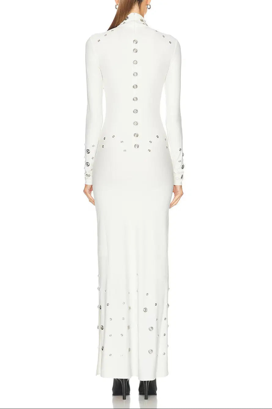 clara Embellished stretch-jersey maxi dress in white Avalabel