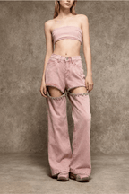 Hedy Pink Acid Wash Cutout Wide Leg Pants Avalabel