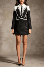Jeanie Black Sequin Pearl Trim Mini Dress Avalabel