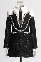 Jeanie Black Sequin Pearl Trim Mini Dress Avalabel