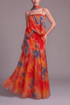 Bess Tie Dye Chiffon Braided Strap Halter Dress Avalabel