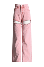 Hedy Pink Acid Wash Cutout Wide Leg Pants Avalabel