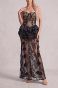 Bonnie Black Strapless 3D Floral Lace Dress Avalabel