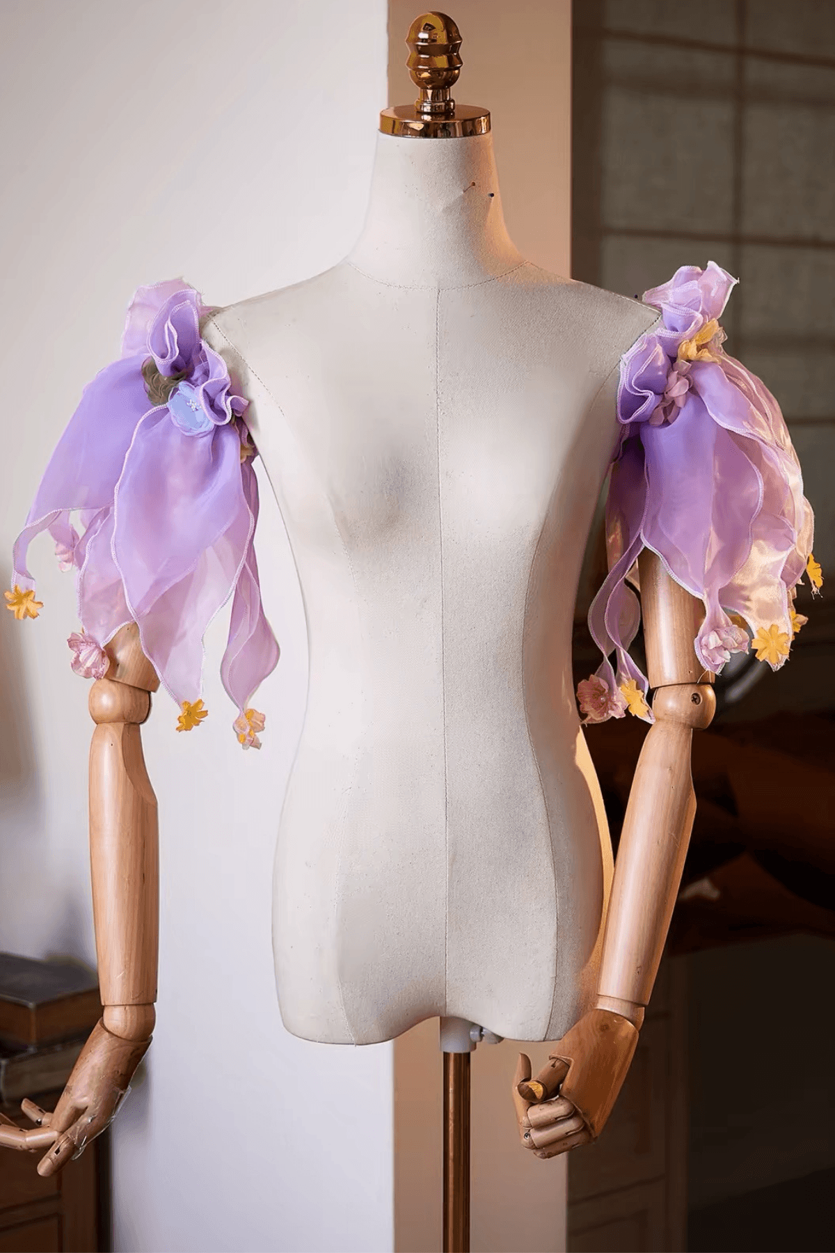 Lavender Organza Floral Detachable Sleeves Avalabel