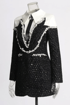 Jeanie Black Sequin Pearl Trim Mini Dress Avalabel