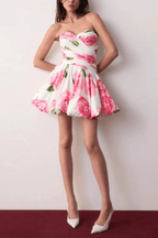 Romantic Floral Print Strapless Sweetheart Mini Dress Avalabel
