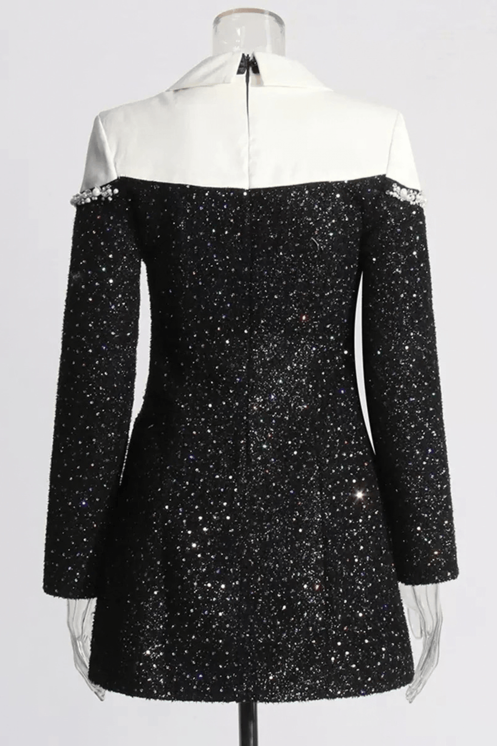 Jeanie Black Sequin Pearl Trim Mini Dress Avalabel