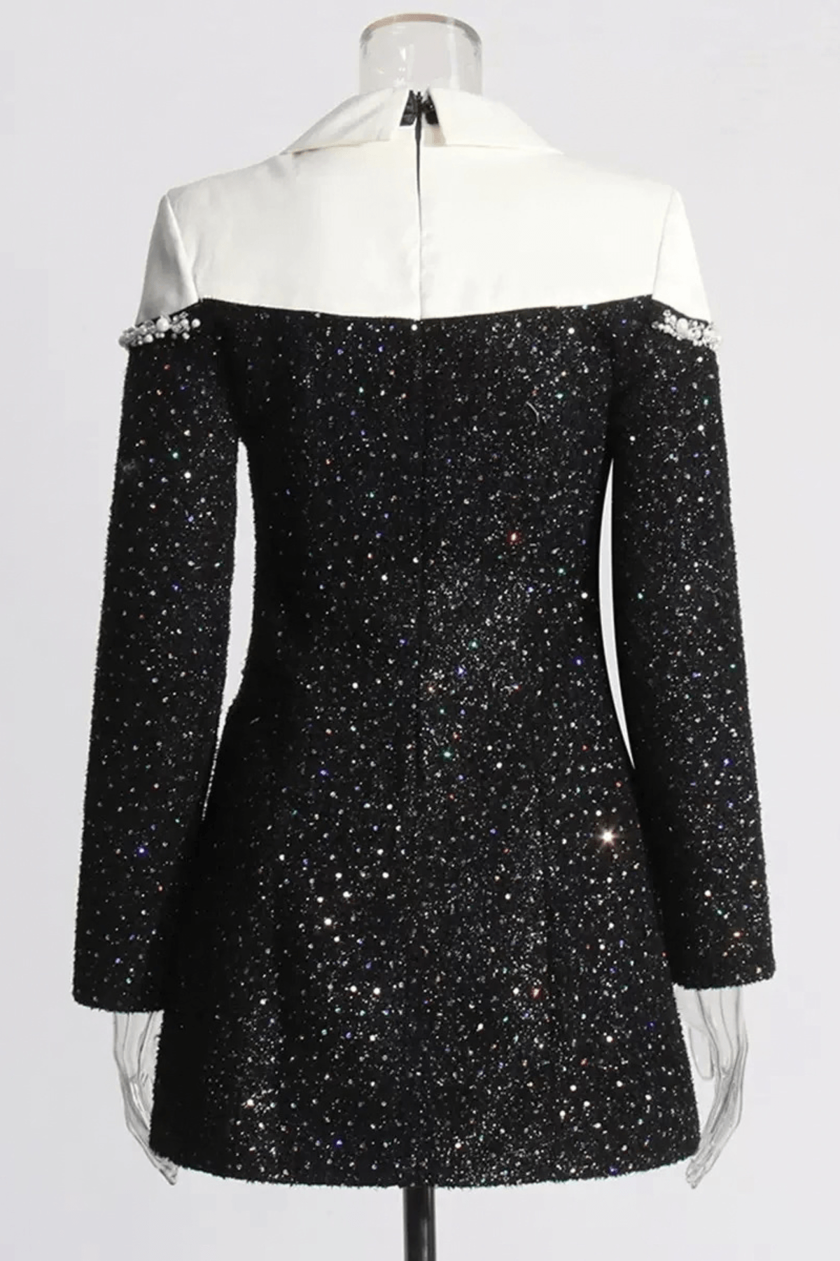 Jeanie Black Sequin Pearl Trim Mini Dress Avalabel