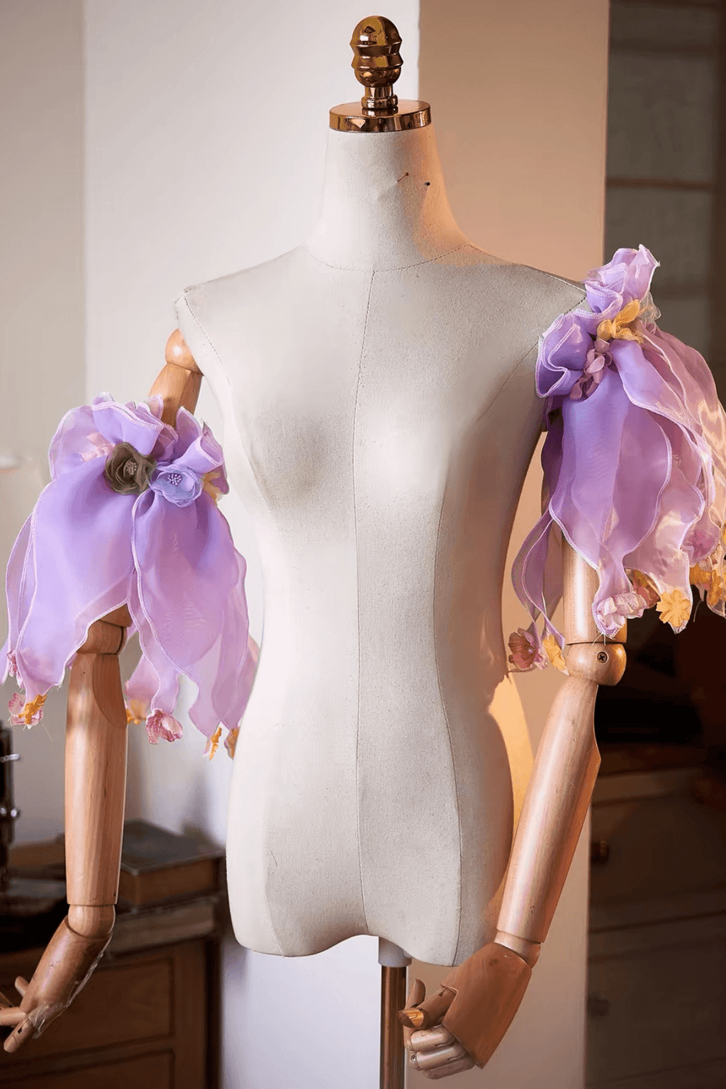Lavender Organza Floral Detachable Sleeves Avalabel