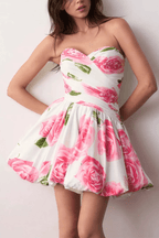 Romantic Floral Print Strapless Sweetheart Mini Dress Avalabel