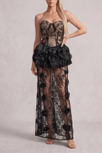 Bonnie Black Strapless 3D Floral Lace Dress Avalabel