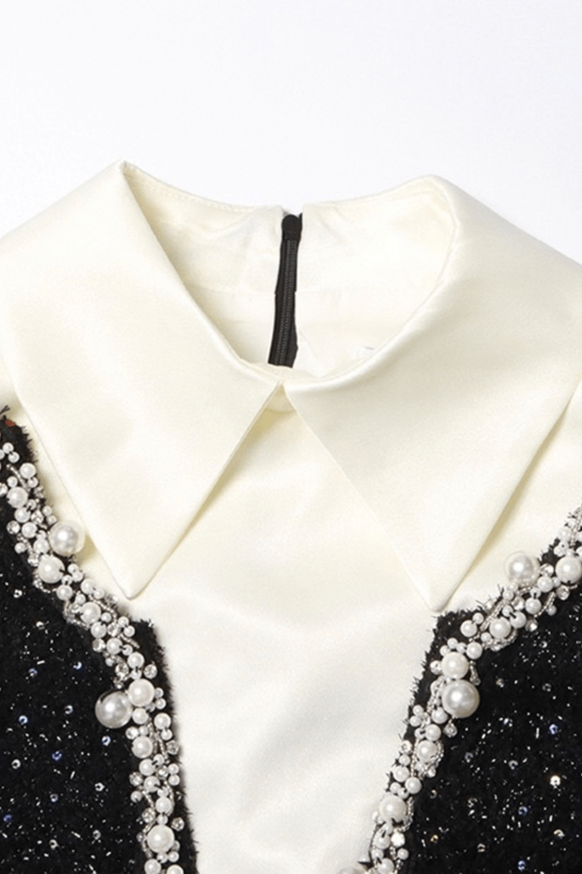 Jeanie Black Sequin Pearl Trim Mini Dress Avalabel