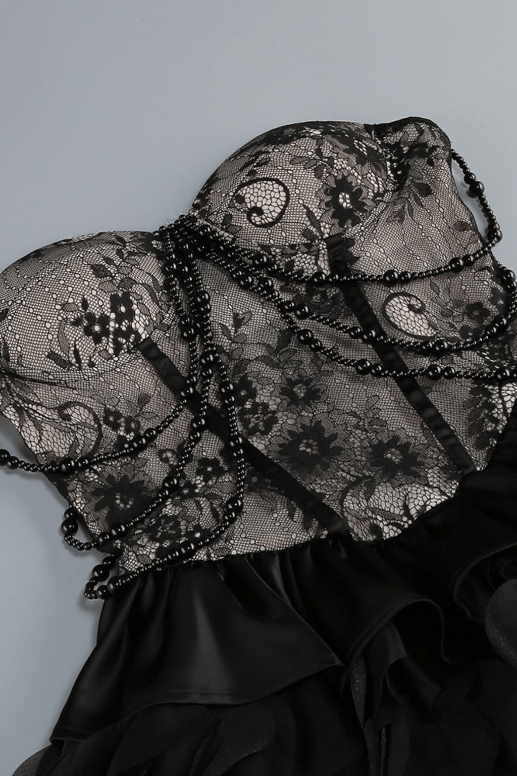 Bonnie Black Strapless 3D Floral Lace Dress Avalabel