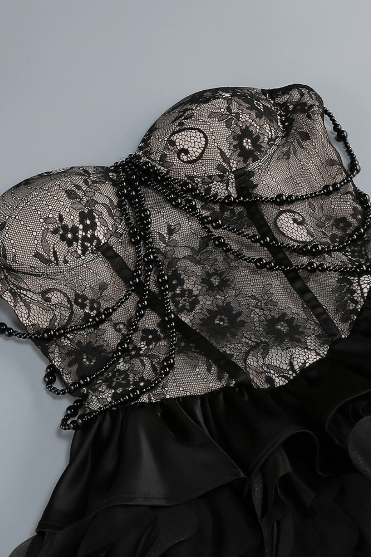 Bonnie Black Strapless 3D Floral Lace Dress Avalabel