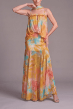 Bess Tie Dye Chiffon Braided Strap Halter Dress Avalabel