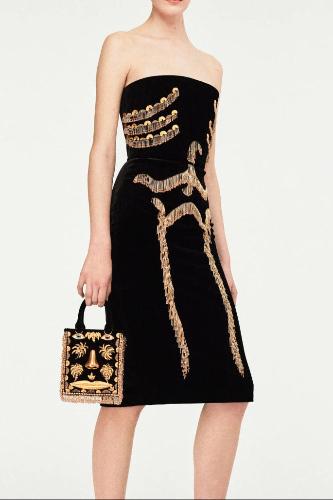 yuri Skeleton tassel embellished Bustier mini Dress in black Avalabel